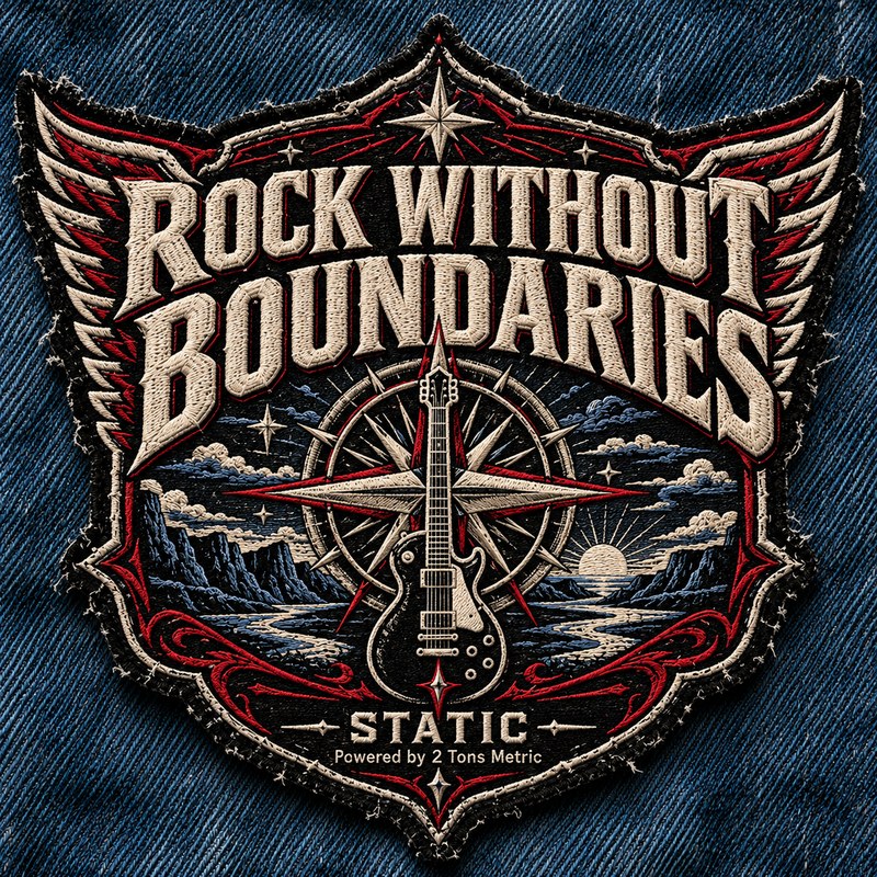 Rock Without Boundaries embroidered patch on blue denim